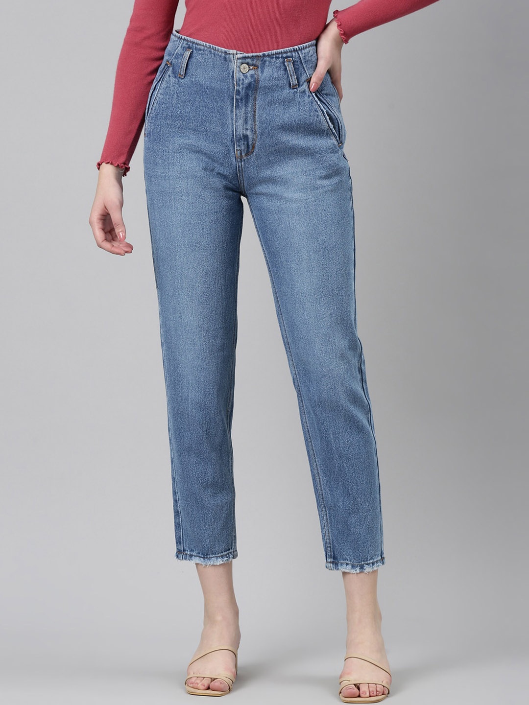 

SHOWOFF Women High-Rise Frayed Hem Regular Fit Jeans, Blue