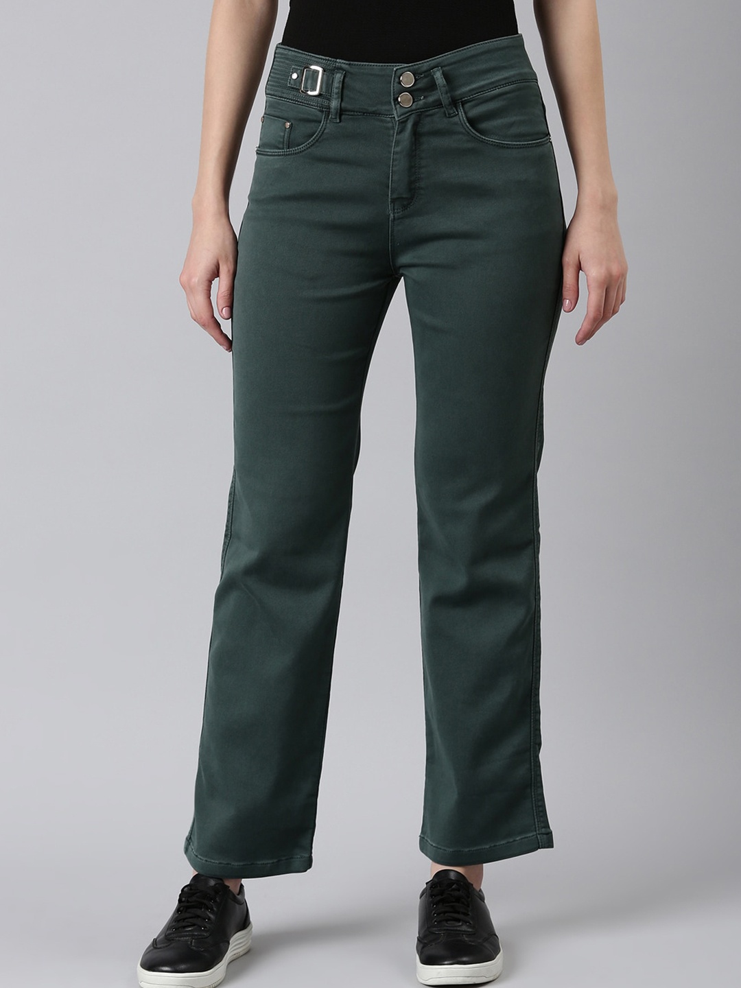 

SHOWOFF Women Jean Straight Fit High-Rise Clean Look Stretchable Jeans, Green