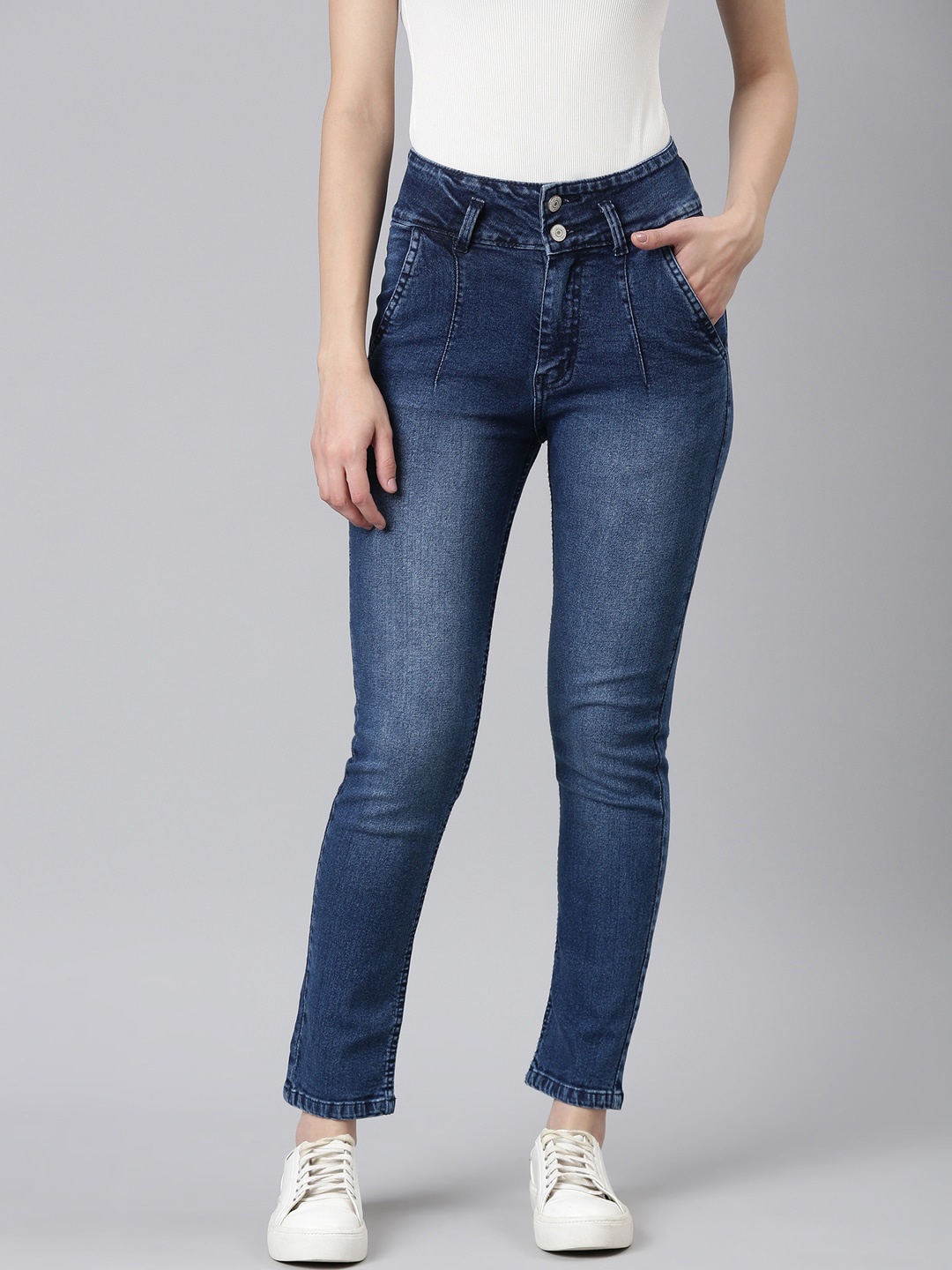 

SHOWOFF Women Jean Slim Fit High Rise Clean Look Light Fade Acid Wash Stretchable Jeans, Blue