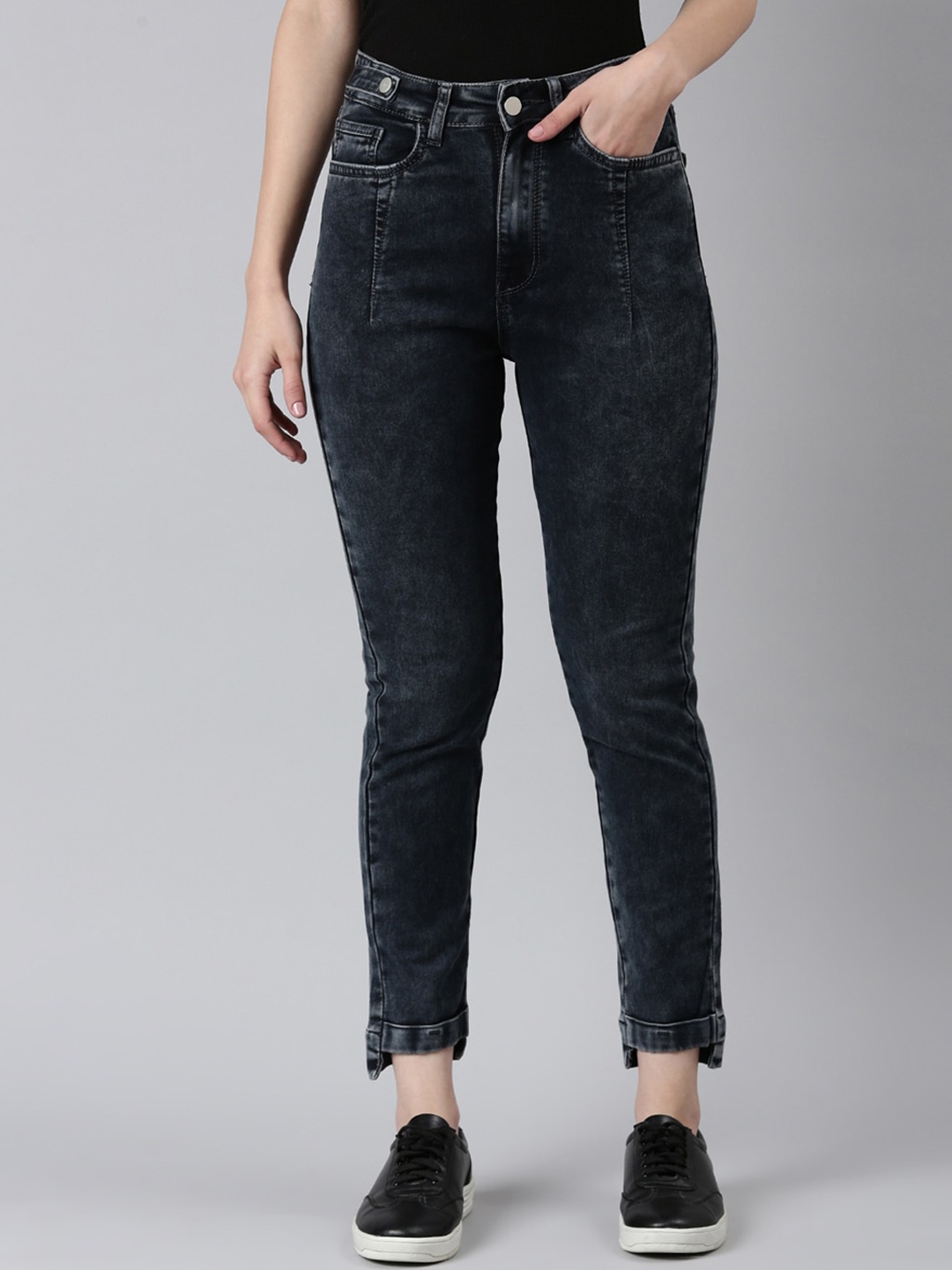 

SHOWOFF Women Jean Slim Fit Acid Wash High-Rise Clean Look Stretchable Jeans, Grey