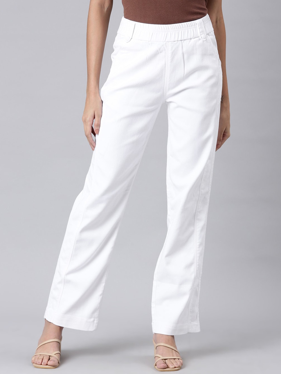 

SHOWOFF Women Jean Mid-Rise Clean Look Wide Leg Stretchable Jeans, White