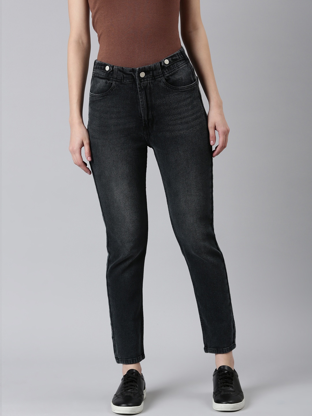

SHOWOFF Women Jean Light Fade High-Rise Clean Look Cropped Stretchable Jeans, Charcoal