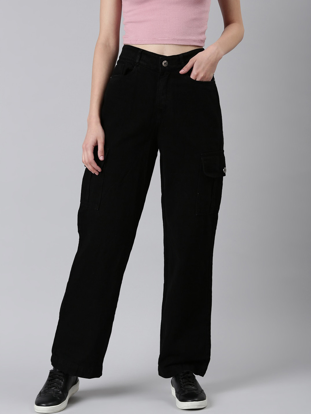 

SHOWOFF Women Jean Straight Fit High-Rise Cotton Jeans, Black