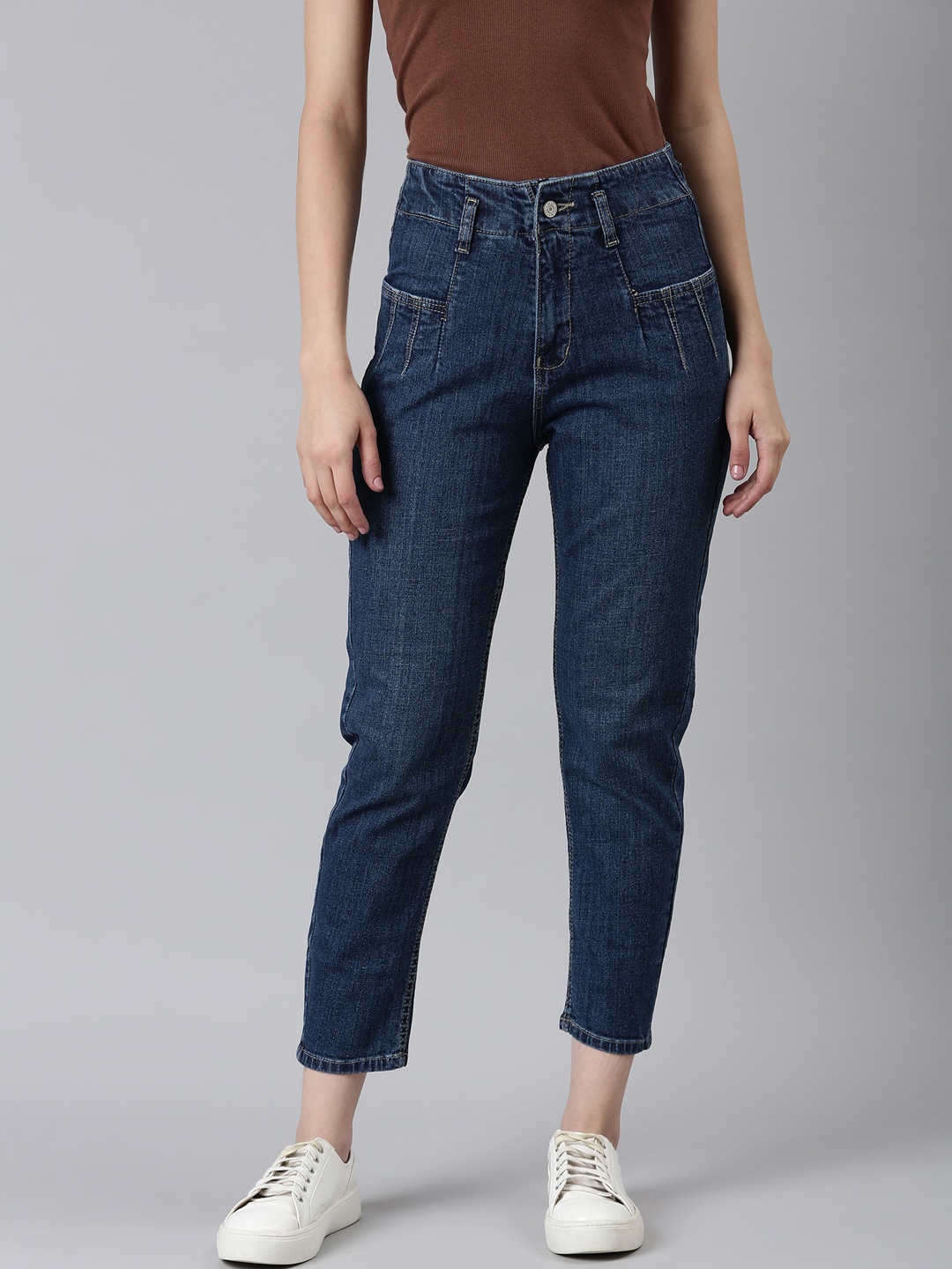 

SHOWOFF Women Jean Mom Fit High-Rise Clean Look Cropped Stretchable Jeans, Blue