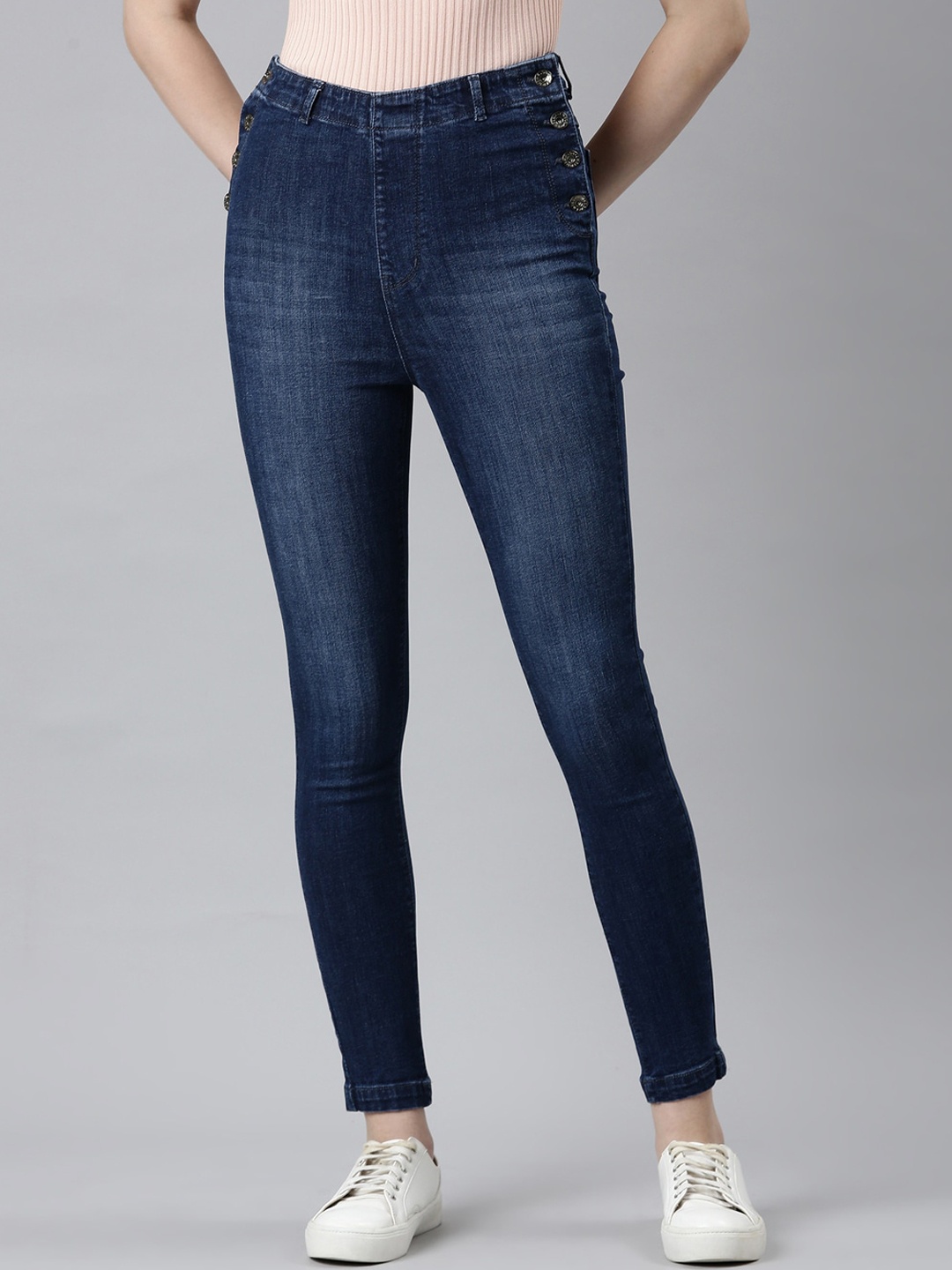 

SHOWOFF Women Jean Clean Look Skinny Fit Cotton Stretchable Jeans, Navy blue
