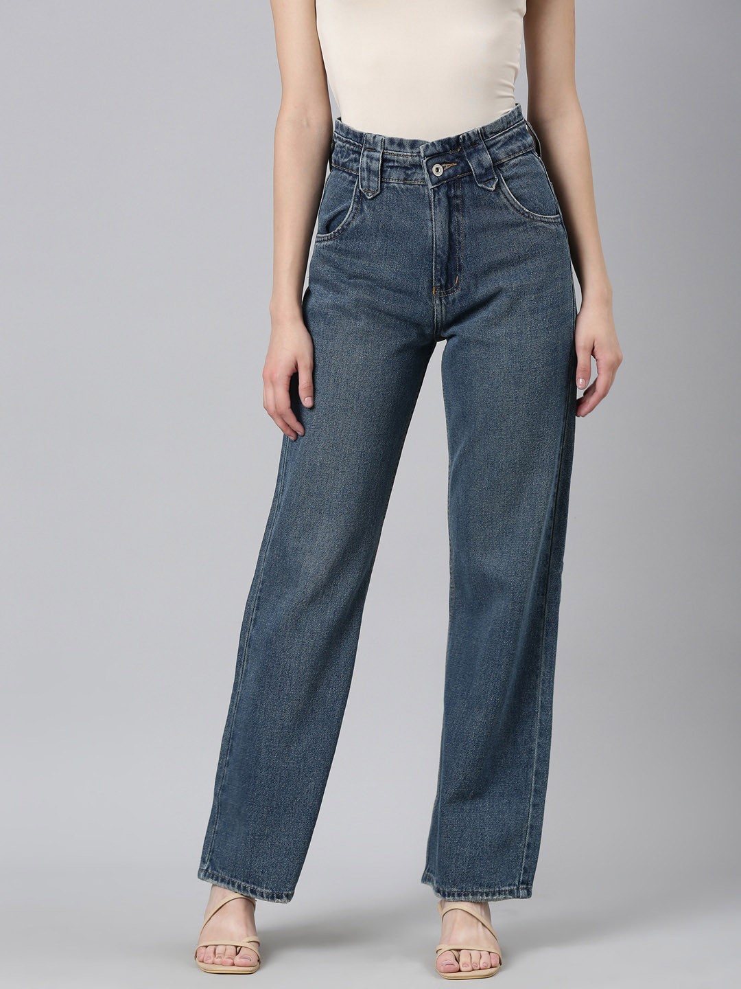 

SHOWOFF Women Jean Wide Leg High-Rise Light Fade Acid Wash Stretchable Jeans, Blue