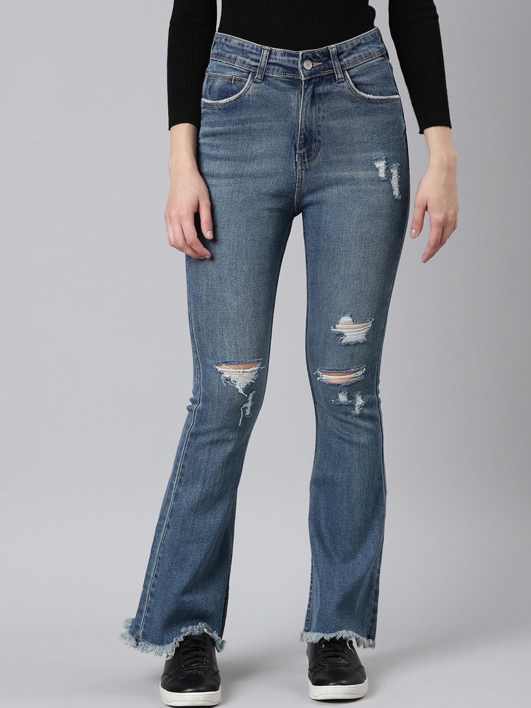 

SHOWOFF Mid Rise Jean Bootcut Mildly Distressed Light Fade Acid Wash Stretchable Jeans, Blue