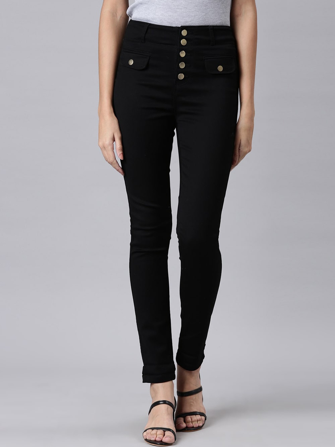 

SHOWOFF Mid Rise Jean Skinny Fit Cuffed Hem Stretchable Jeans, Black