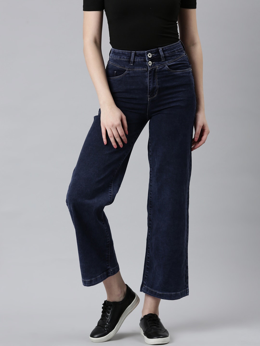 

SHOWOFF Mid Rise Jean Mom Fit Clean Look Retro Denims Stretchable Jeans, Navy blue