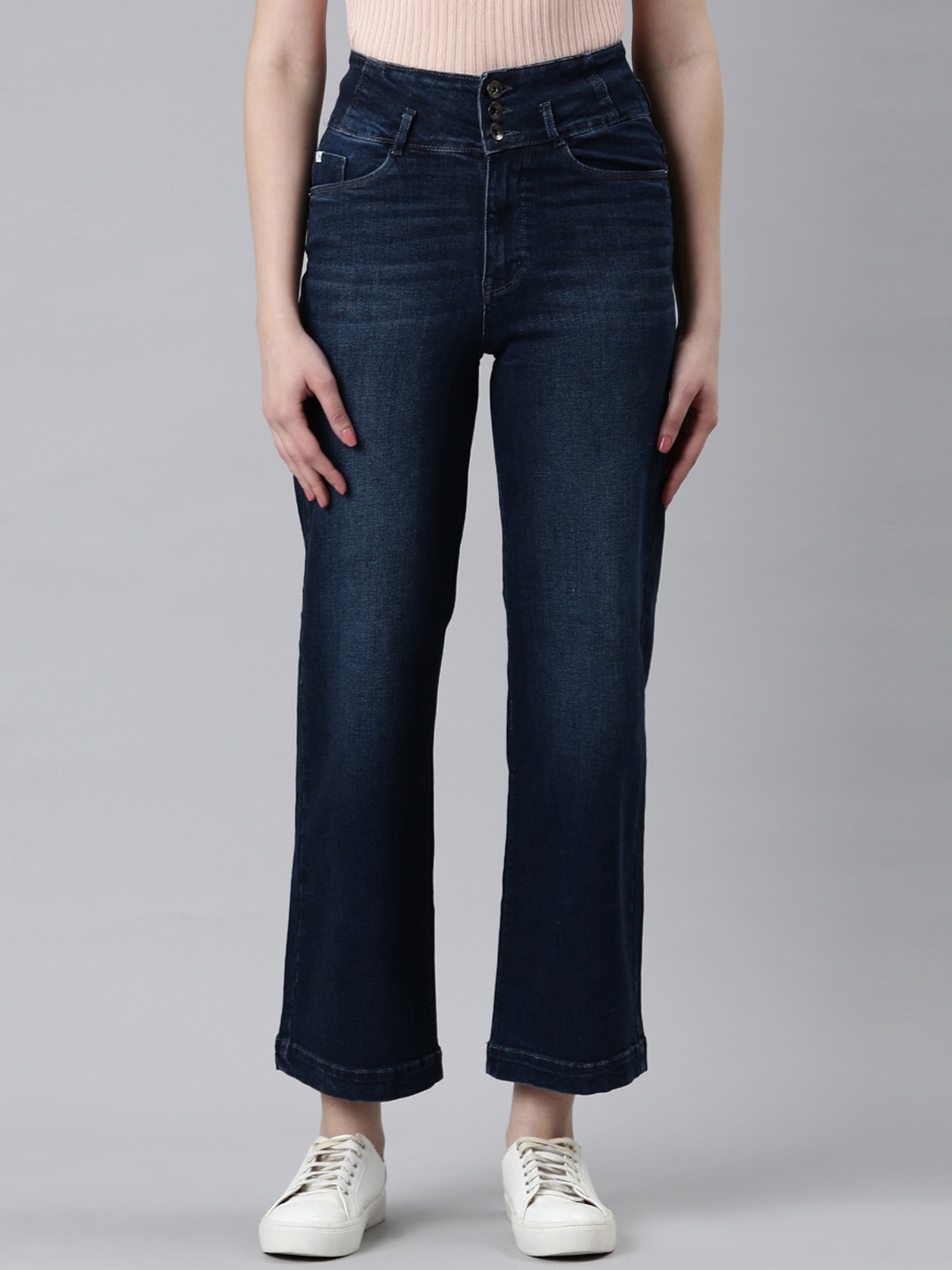 

SHOWOFF Women Jean Straight Fit Light Fade Acid Wash Stretchable Jeans, Navy blue
