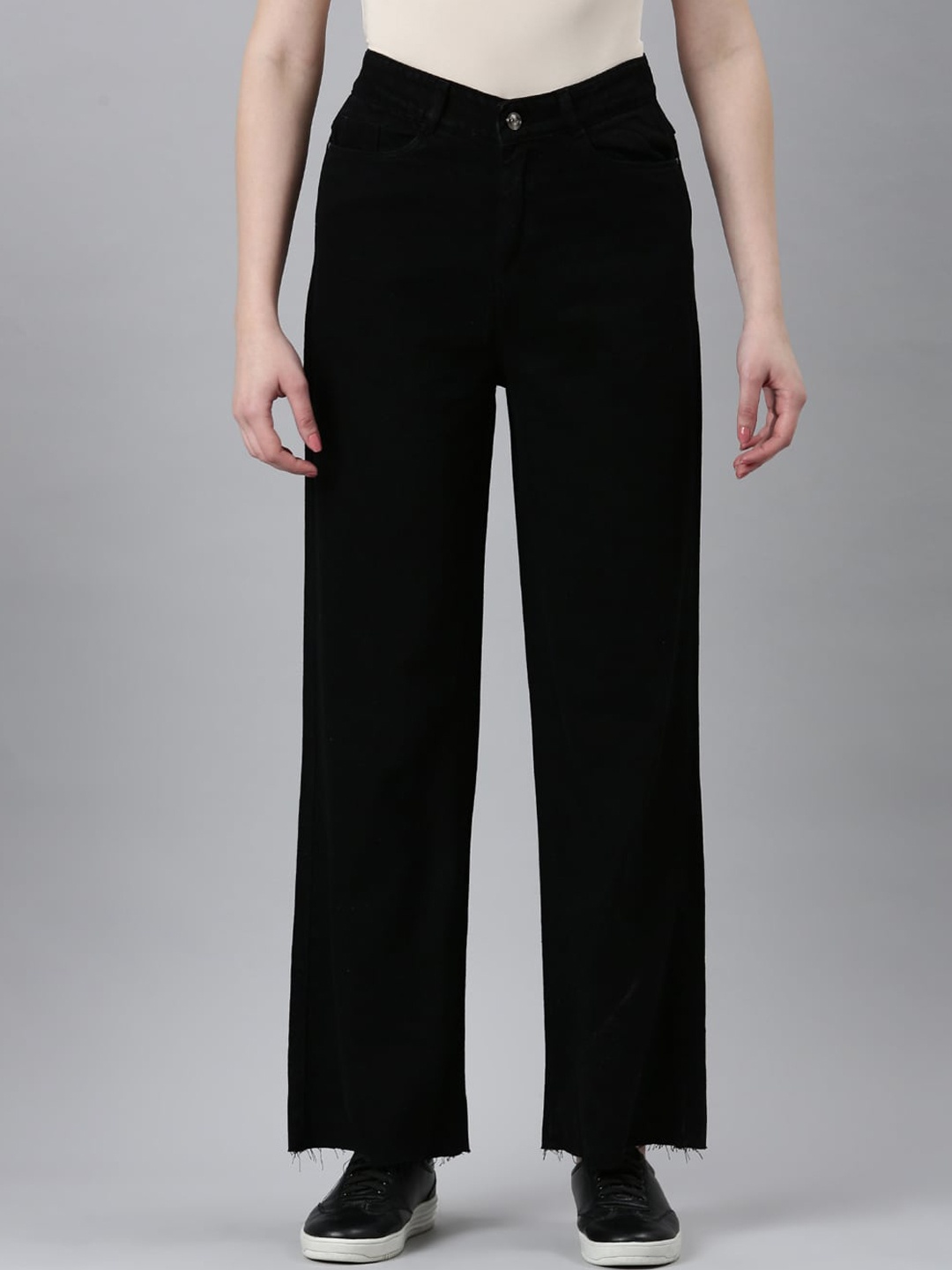 

SHOWOFF Women High Rise Jean Straight Fit Clean Look Stretchable Jeans, Black
