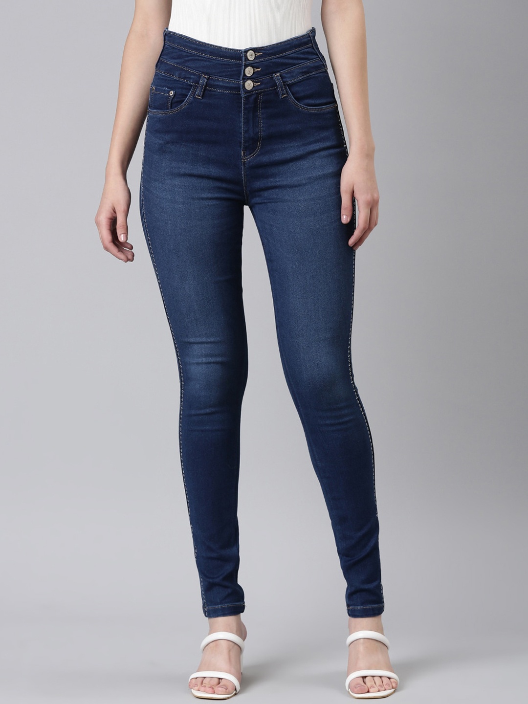 

SHOWOFF Jean Acid Wash Skinny Fit Mid-Rise Clean Look Stretchable Cotton Jeans, Navy blue