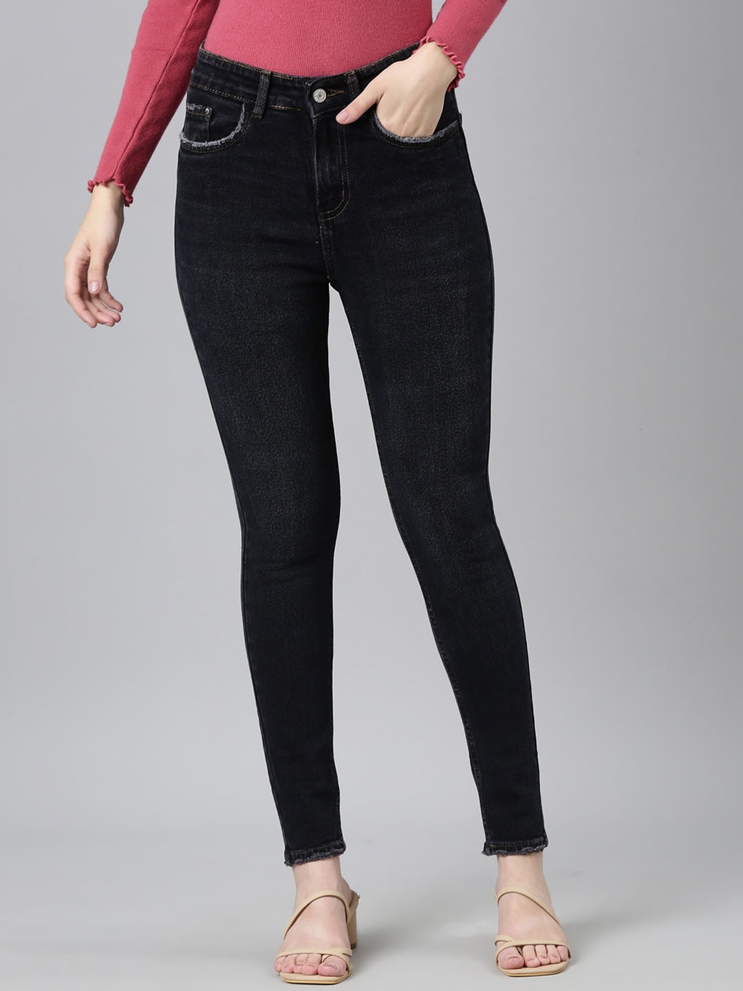 

SHOWOFF Jean Acid Wash Skinny Fit Mid-Rise Clean Look Stretchable Cotton Jeans, Black