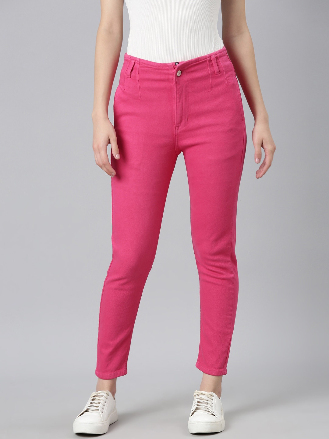 

SHOWOFF Clean Look Slim Fit Acid Wash High-Raise Stretchable Jeans, Fuchsia