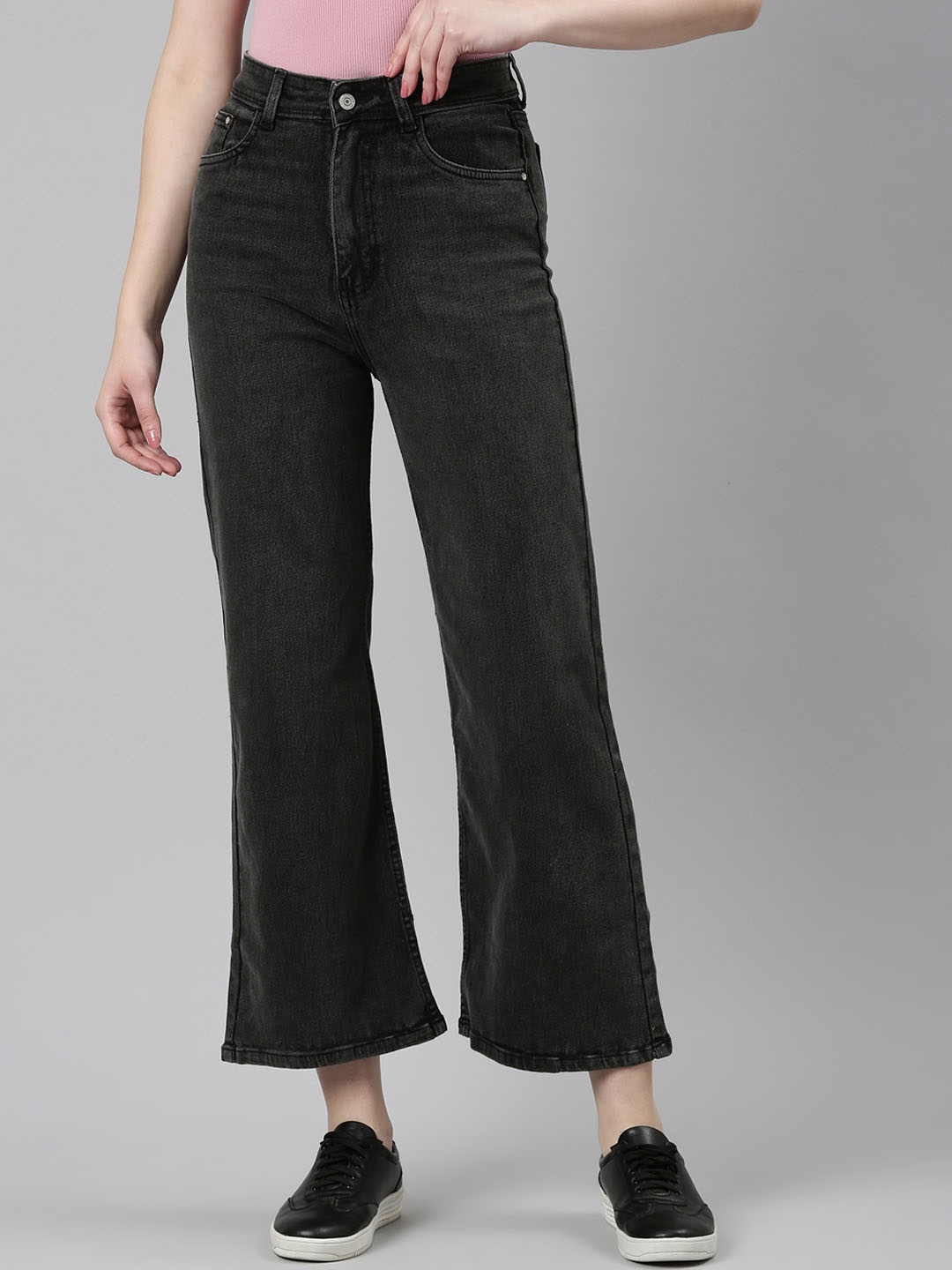 

SHOWOFF Women Jean Wide Leg Mid-Rise Cropped Stretchable Jeans, Charcoal