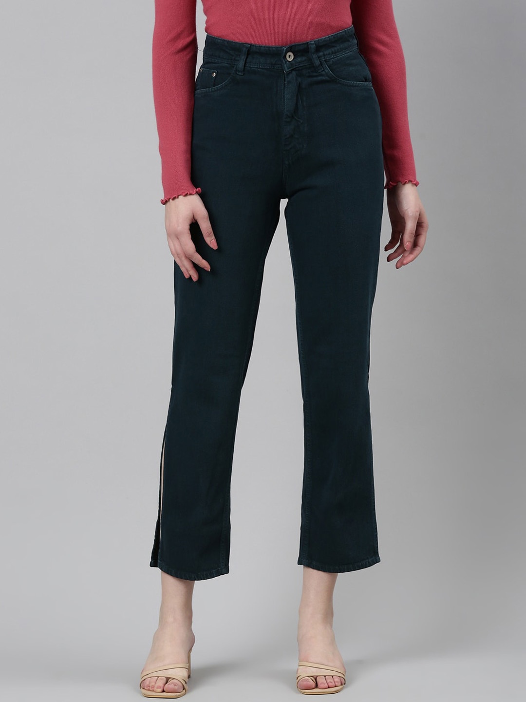 

SHOWOFF Women Jean Straight Fit Acid Wash Cotton Jeans, Teal