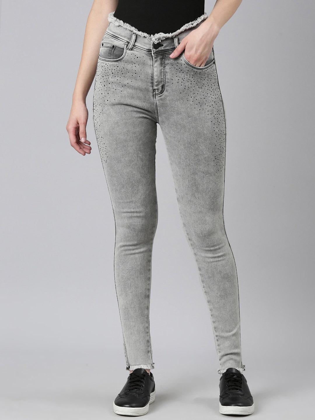 

SHOWOFF Women Jean Skinny Fit Heavy Fade Acid Wash Stretchable Jeans, Grey
