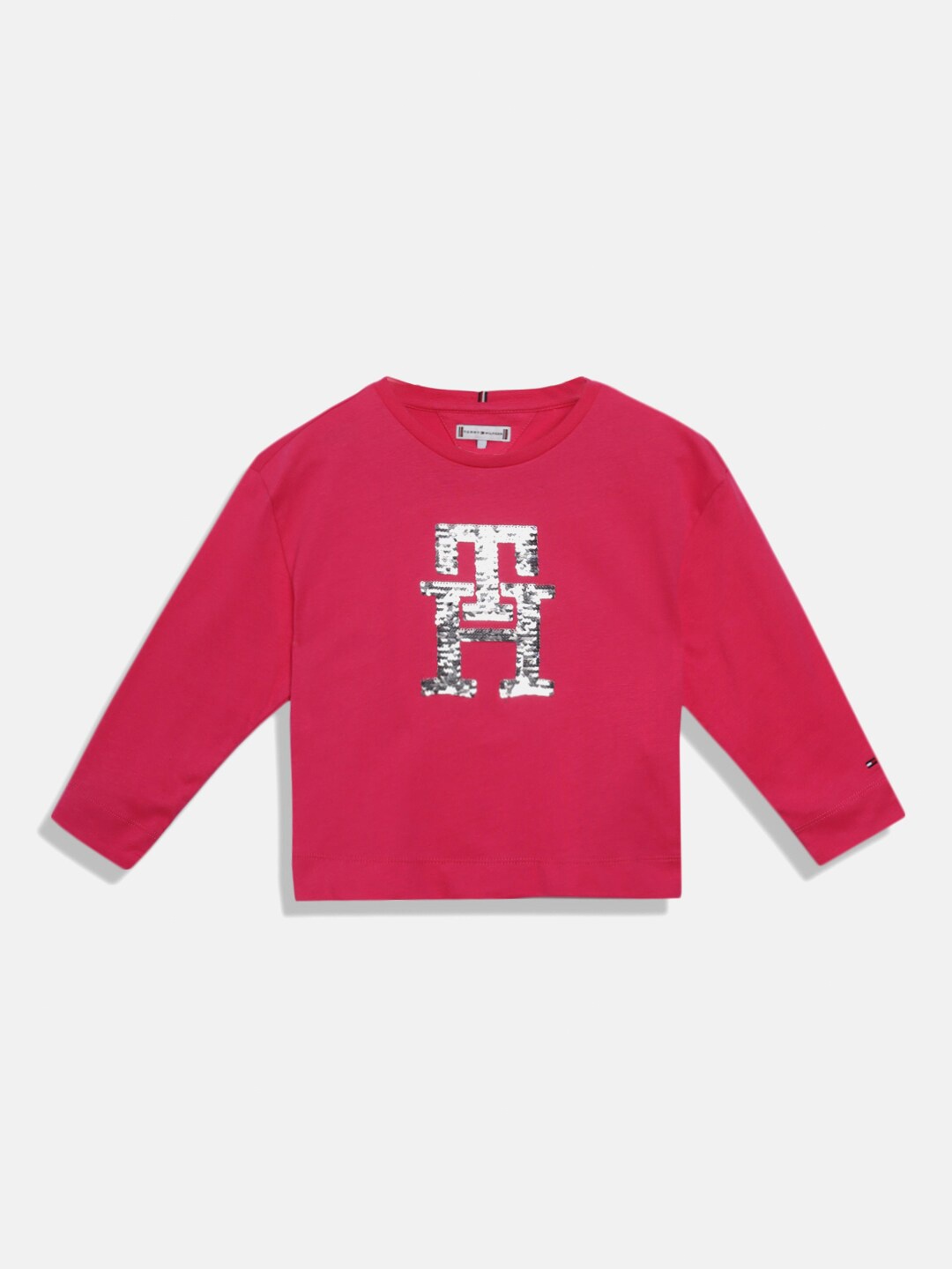 

Tommy Hilfiger Girls Typography Printed Long Sleeves Pure Cotton T-shirt, Pink