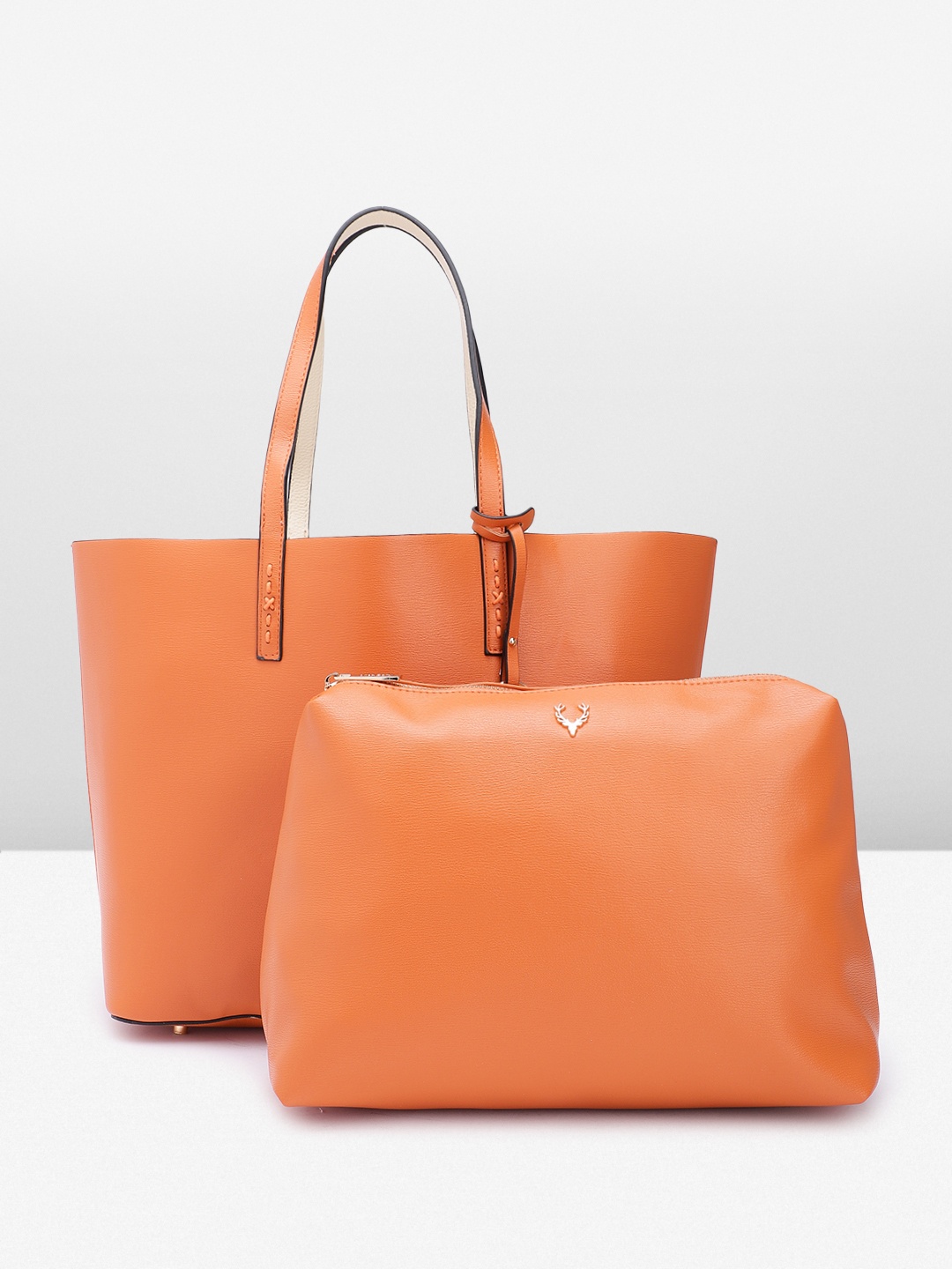 

Allen Solly Solid Shopper Tote Bag with Pouch, Orange