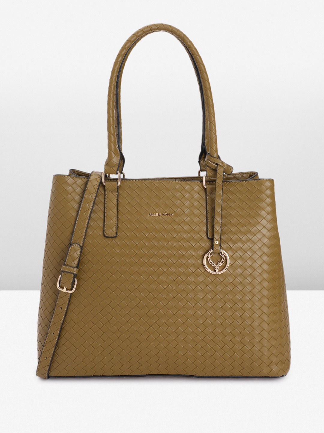 

Allen Solly Geometric Textured Structured Handheld Bag, Khaki