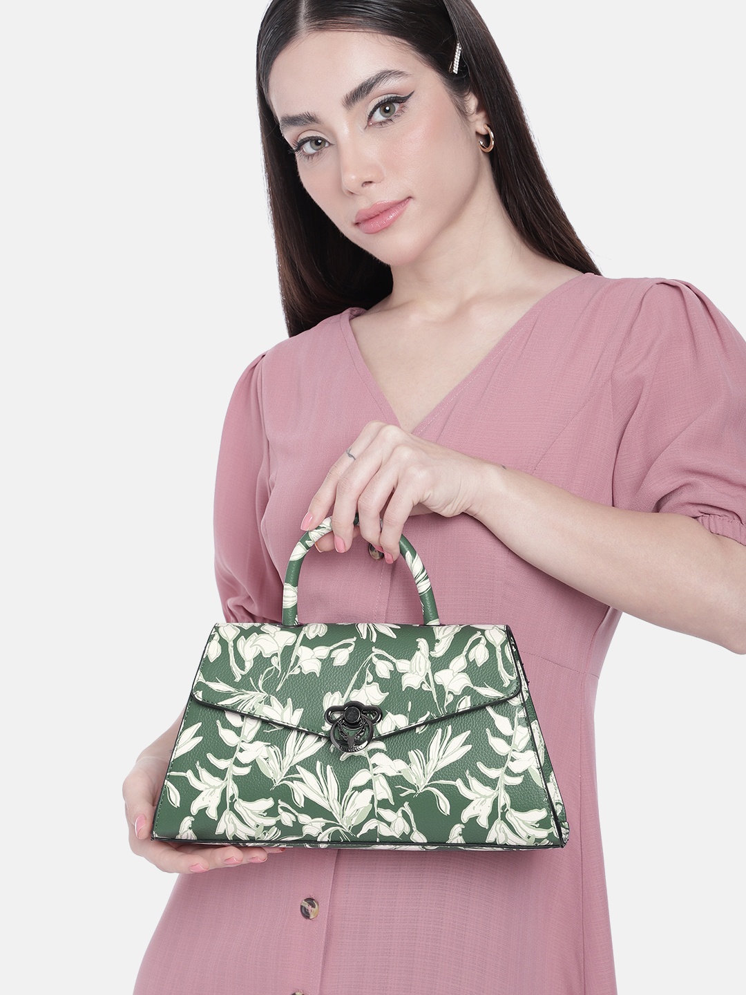 

Allen Solly Floral Printed Structured Satchel, Green