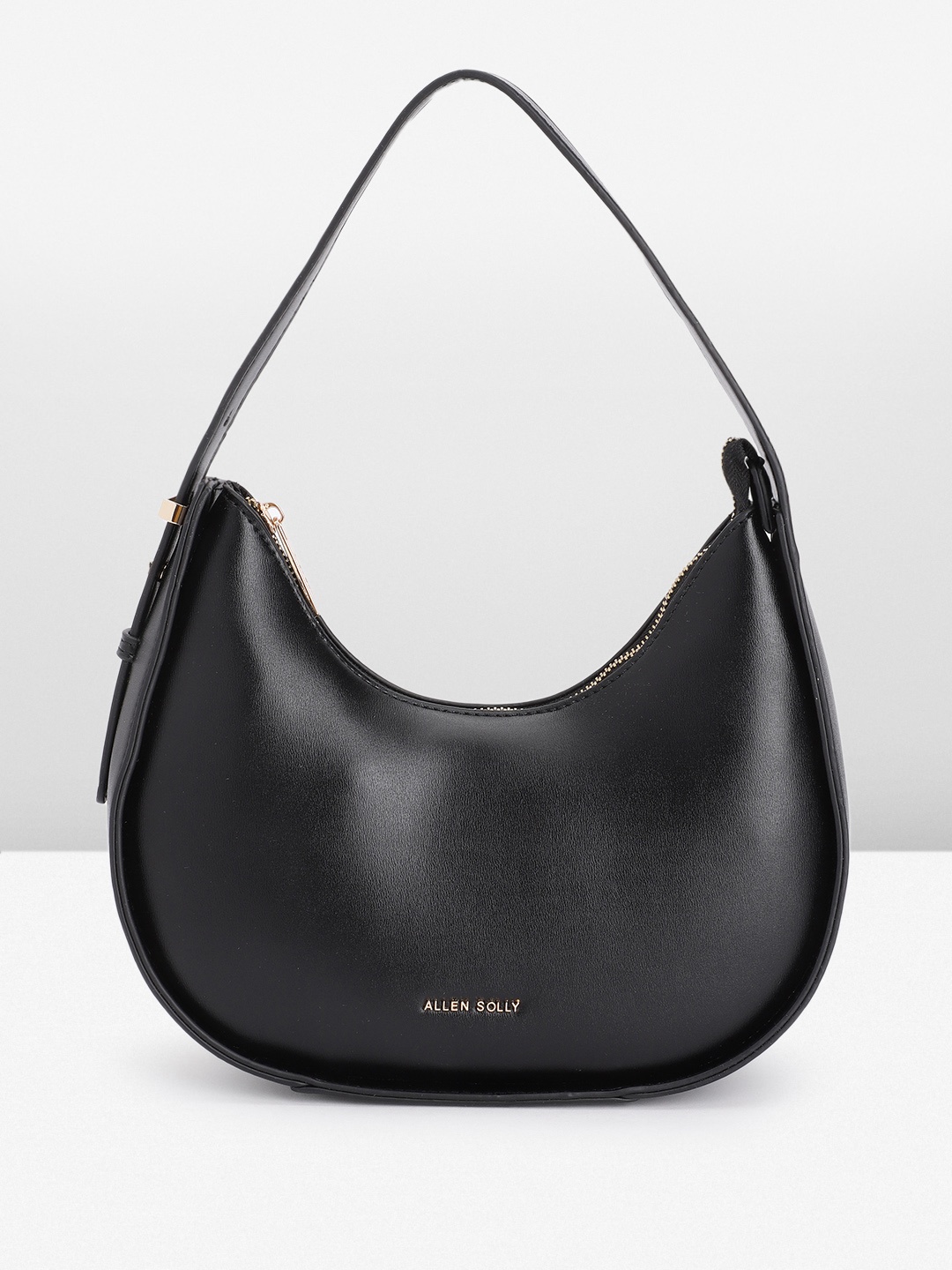 

Allen Solly Solid PU Structured Hobo Bag, Black