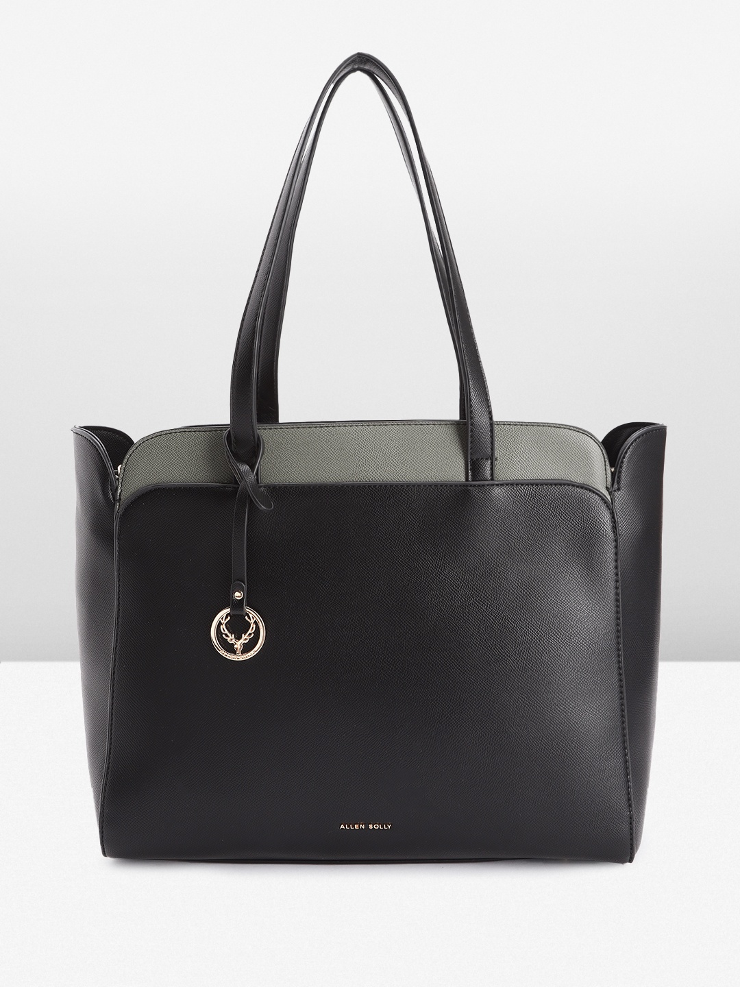 

Allen Solly Solid Structured Shoulder Bag With Minimal Colourblocked & Tasselled Detail, Black