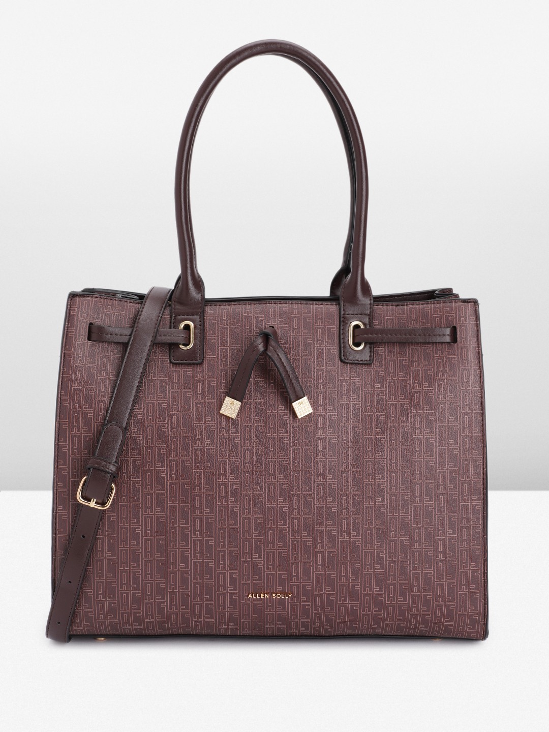 

Allen Solly Brand Logo Print PU Structured Shoulder Bag With Drawstring Detail, Brown