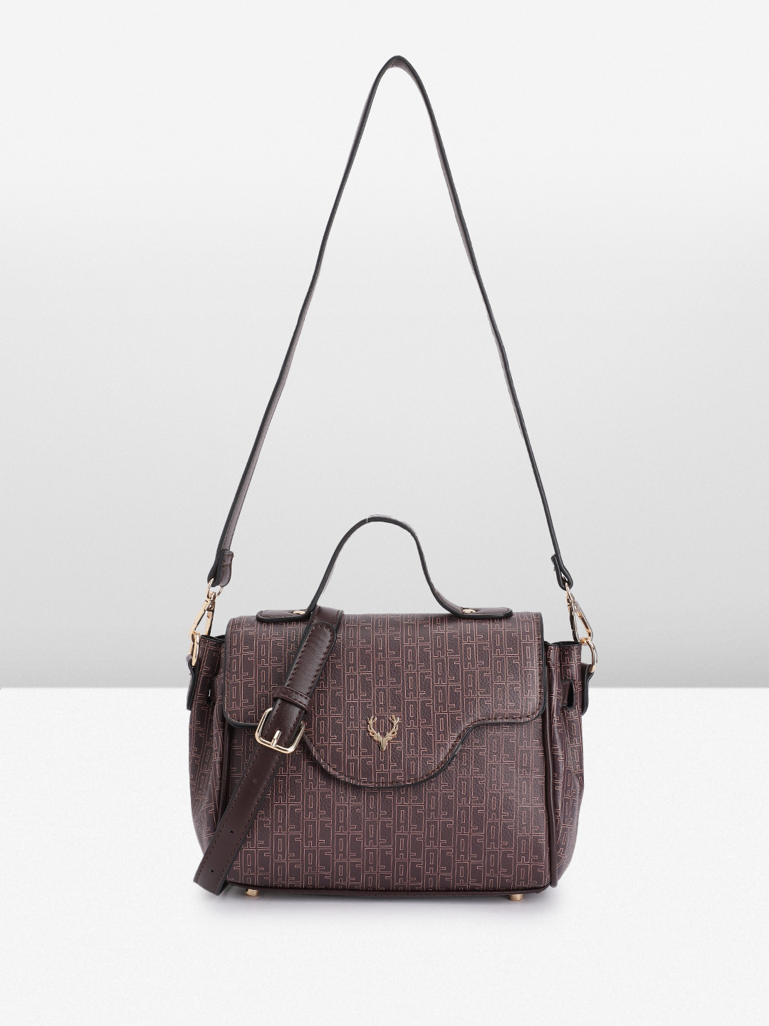 

Allen Solly Brand Logo Print PU Structured Satchel, Brown