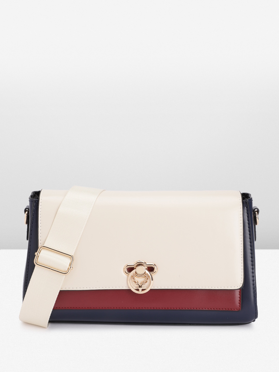 

Allen Solly Colourblocked Structured Sling Bag, Navy blue