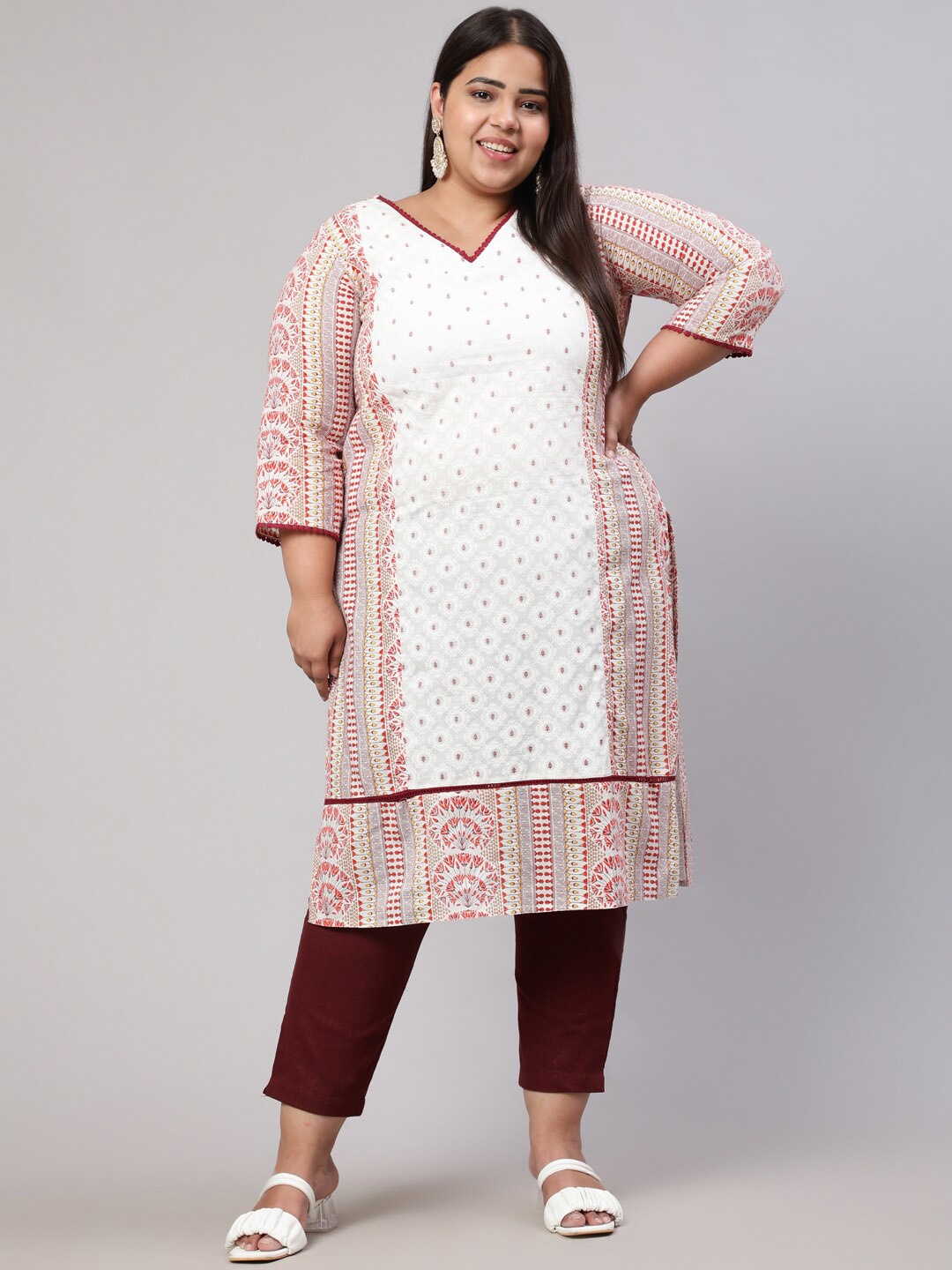 

Jaipur Kurti Pink Plus Size Ethnic Motifs Printed Cotton Kurta, Maroon