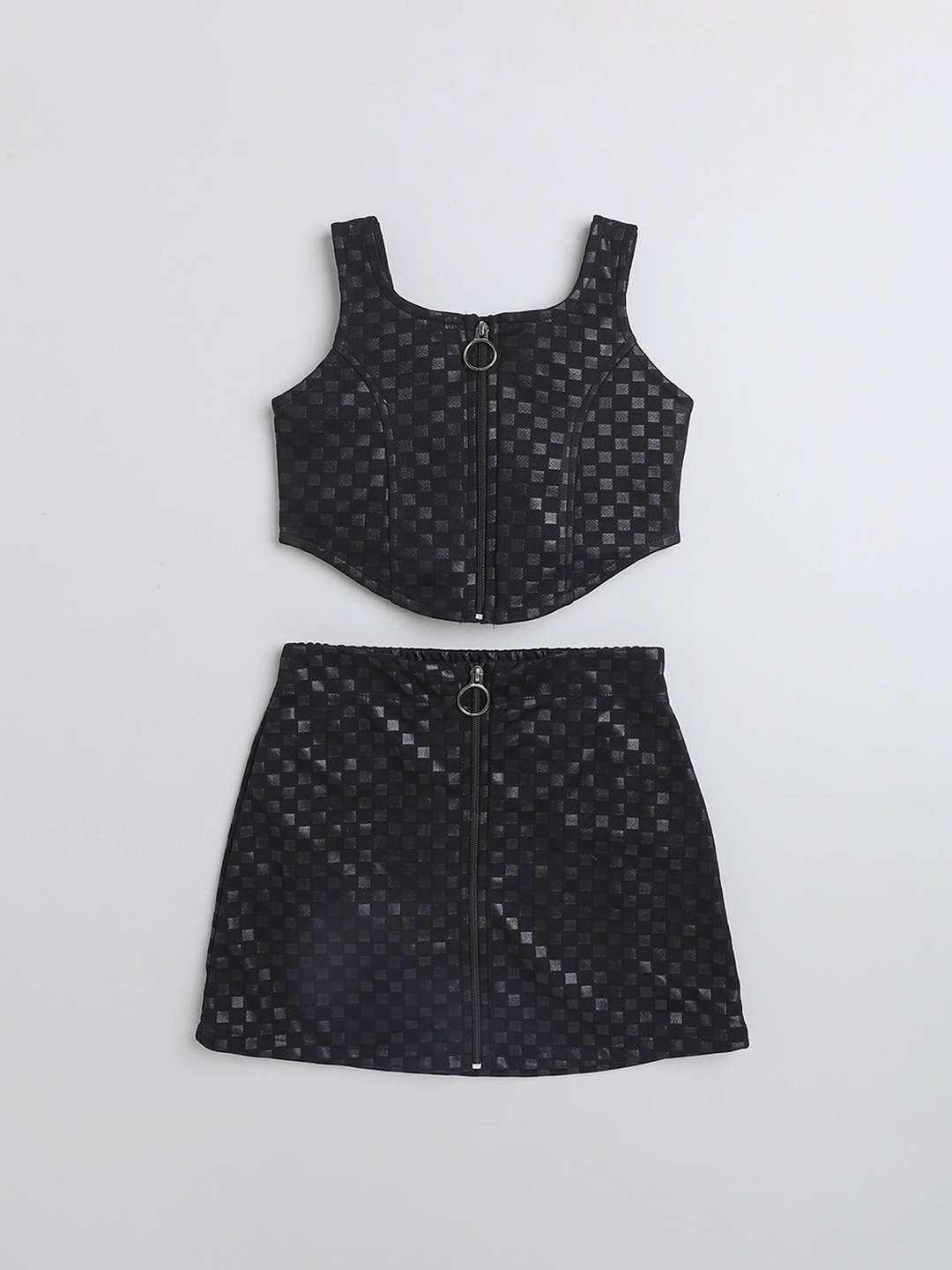 

taffykids Girls Checked Top with Skirt, Black