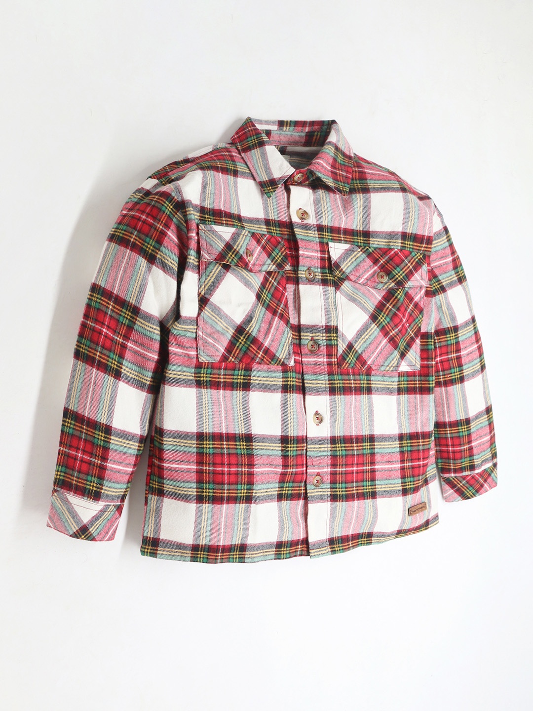 

Cherry Crumble Kids Tartan Checks Spread Collar Checked Cotton Casual Shirt, Red
