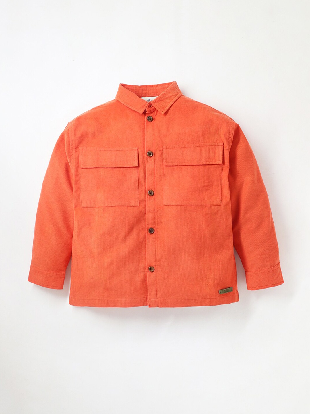 

Cherry Crumble Boys Spread Collar Corduroy Casual Shirt, Orange