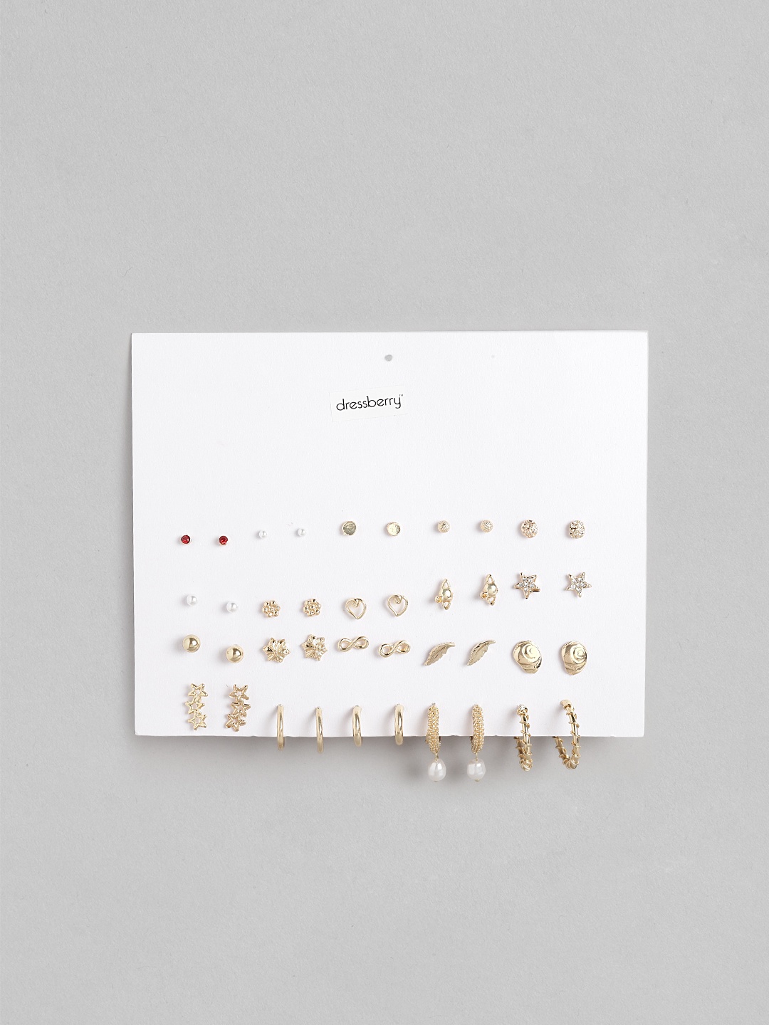 

DressBerry Set of 20 Stud & Half-Hoop Earrings, Gold