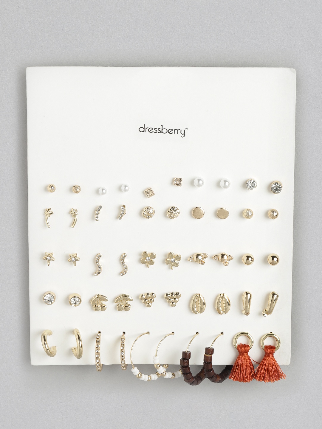

DressBerry Set of 25 Gold-Toned & White Contemporary Earrings