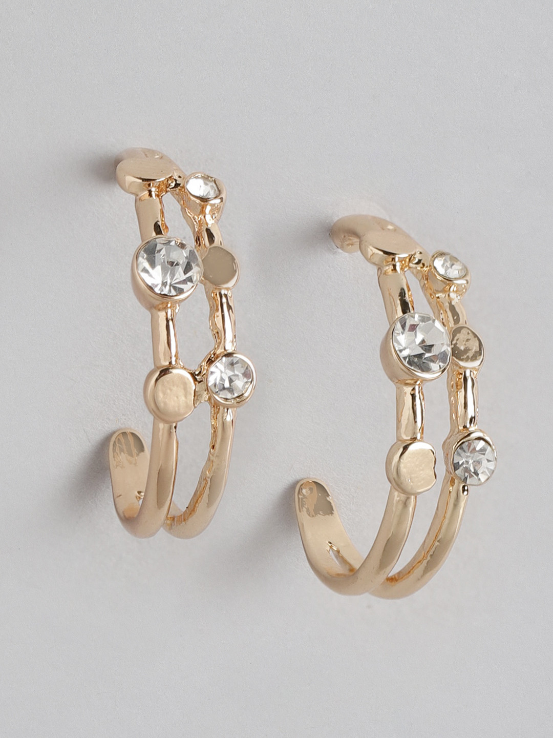 

DressBerry Stone-Studded Crescent Shaped Half Hoop Earrings, Gold
