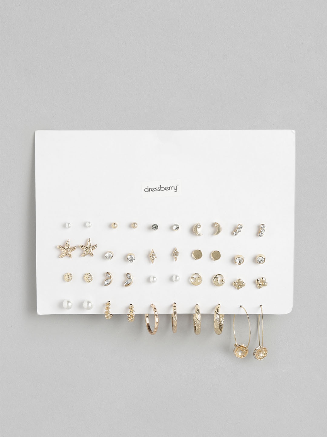 

DressBerry Set of 20 Gold-Toned & White Contemporary Studs Earrings