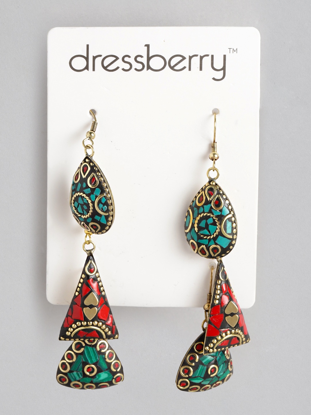 

DressBerry Geometric Drop Earrings, Green
