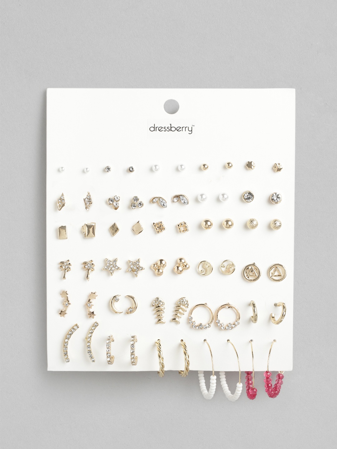 

DressBerry Set Of 30 Contemporary Studs Earrings, Gold