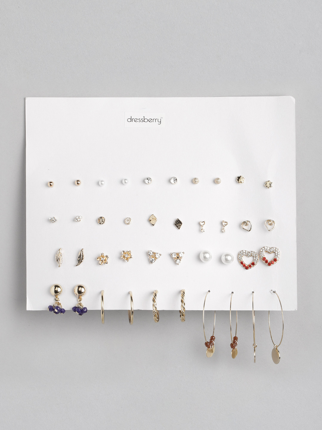 

DressBerry Set Of 20 Gold-Toned Gold-Plated Studs Earrings