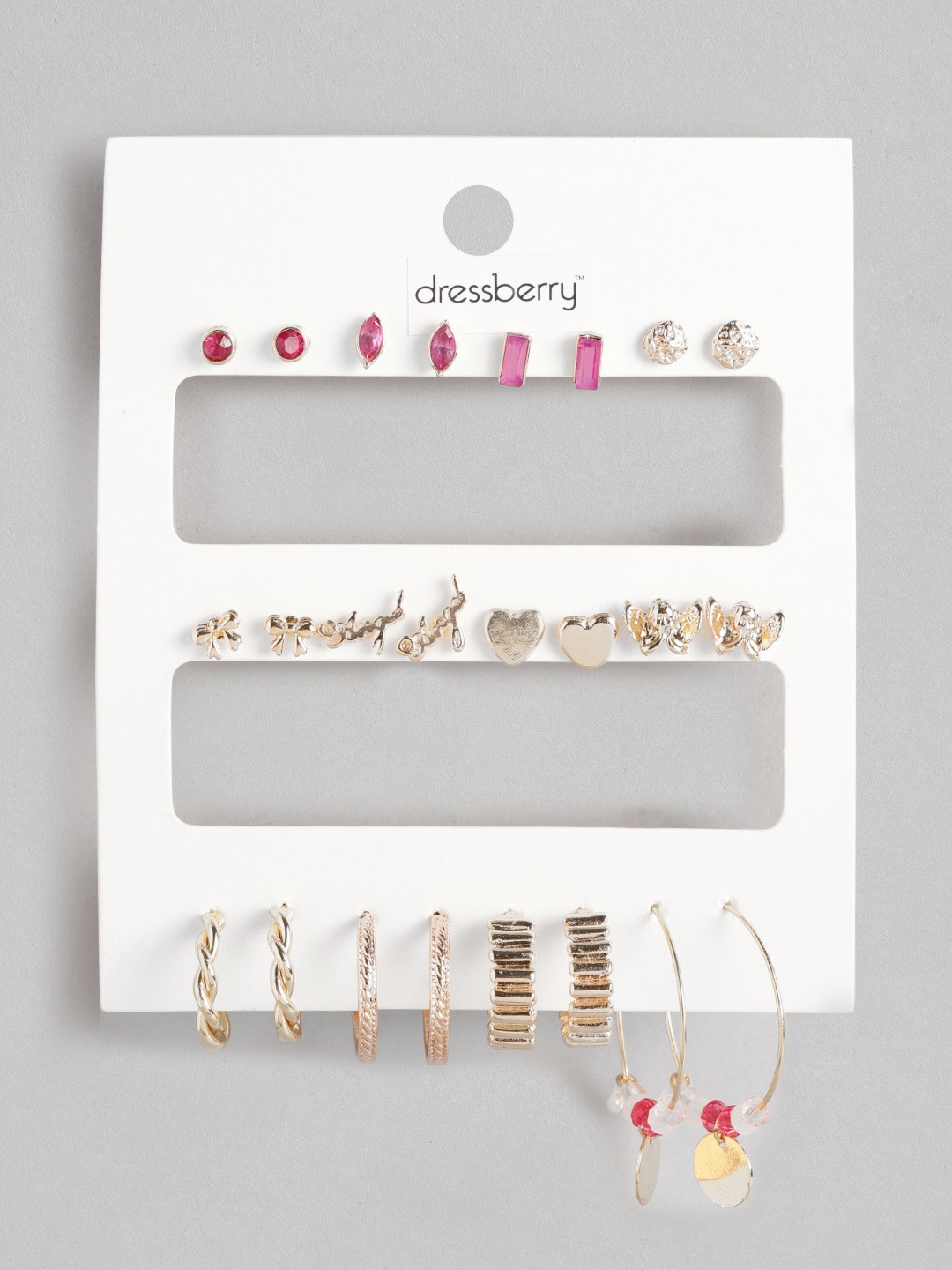 

DressBerry Set of 12 Stone-Studded & Beaded Quirky Earrings, Gold