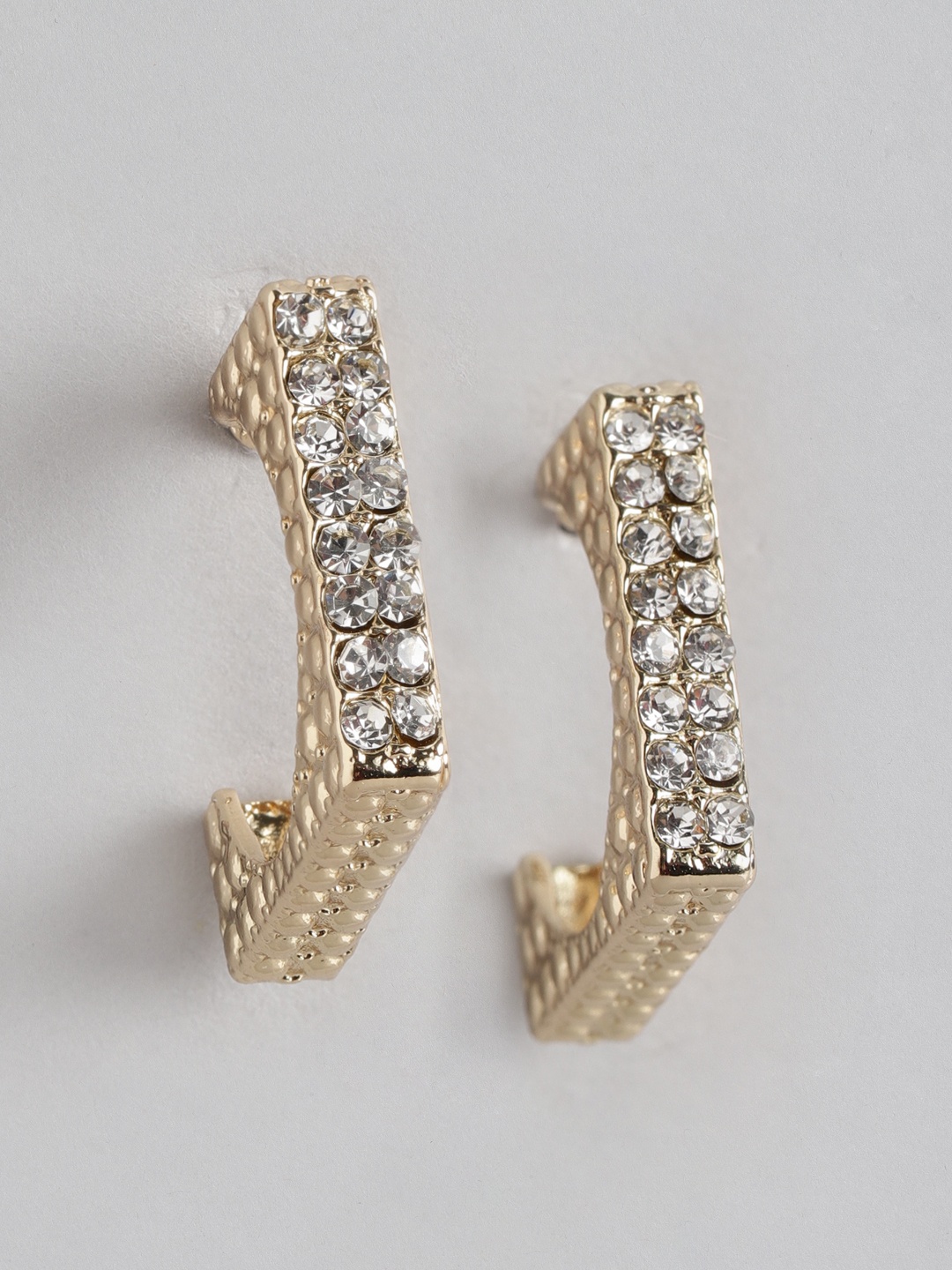 

DressBerry Stone-Studded Geometric Half Hoop Earrings, Gold