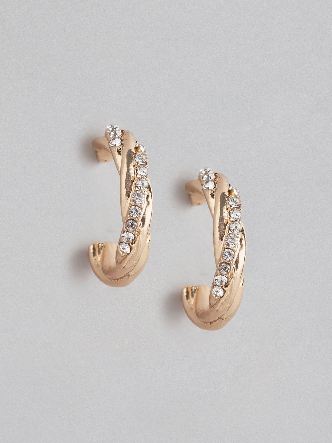 

DressBerry Stone-Studded Crescent Shaped Half-Hoop Earrings, Gold