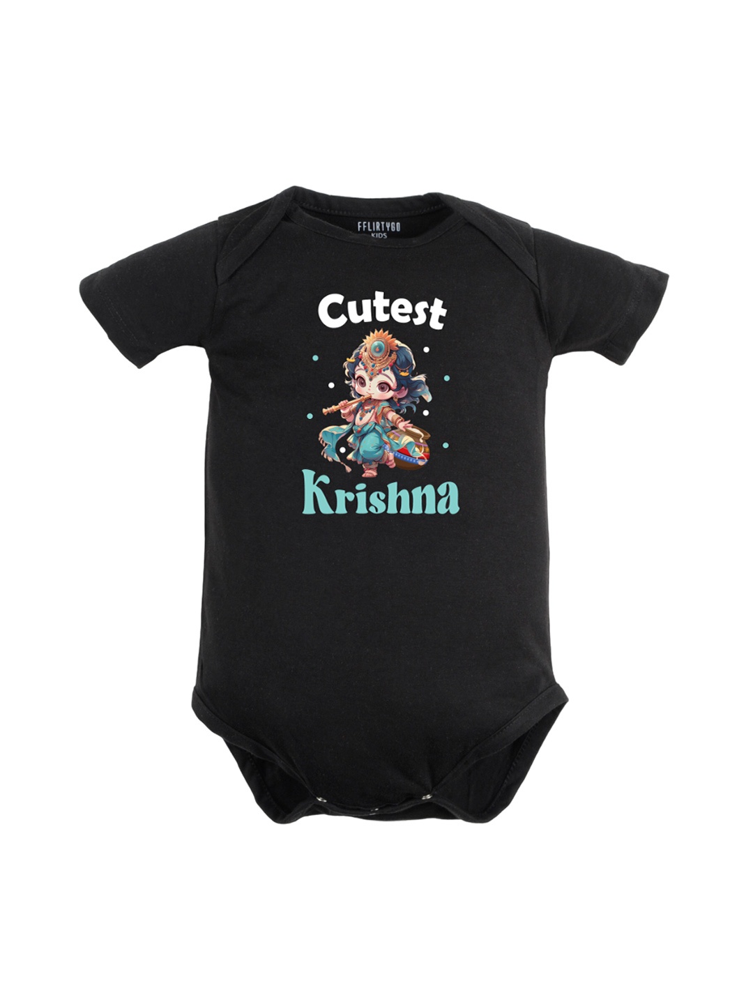 

FFLIRTYGO Infant Kids Janmashtmi Printed Pure Cotton Bodysuit, Black