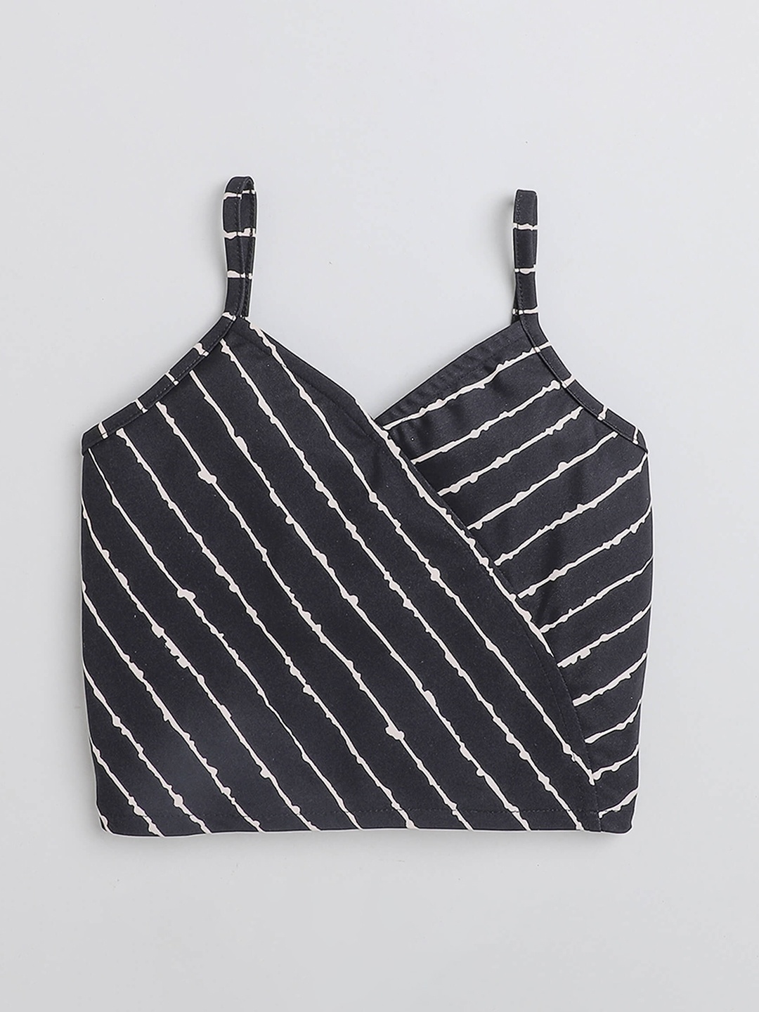 

taffykids Girls Striped Shoulder Strap V Neck Regular Top, Black