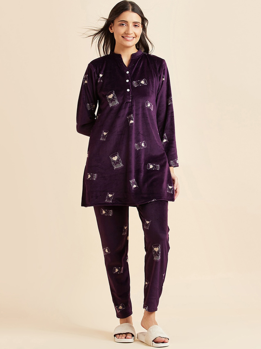 

Sweet Dreams Women Conversational Printed Kurti With Trousers, Burgundy