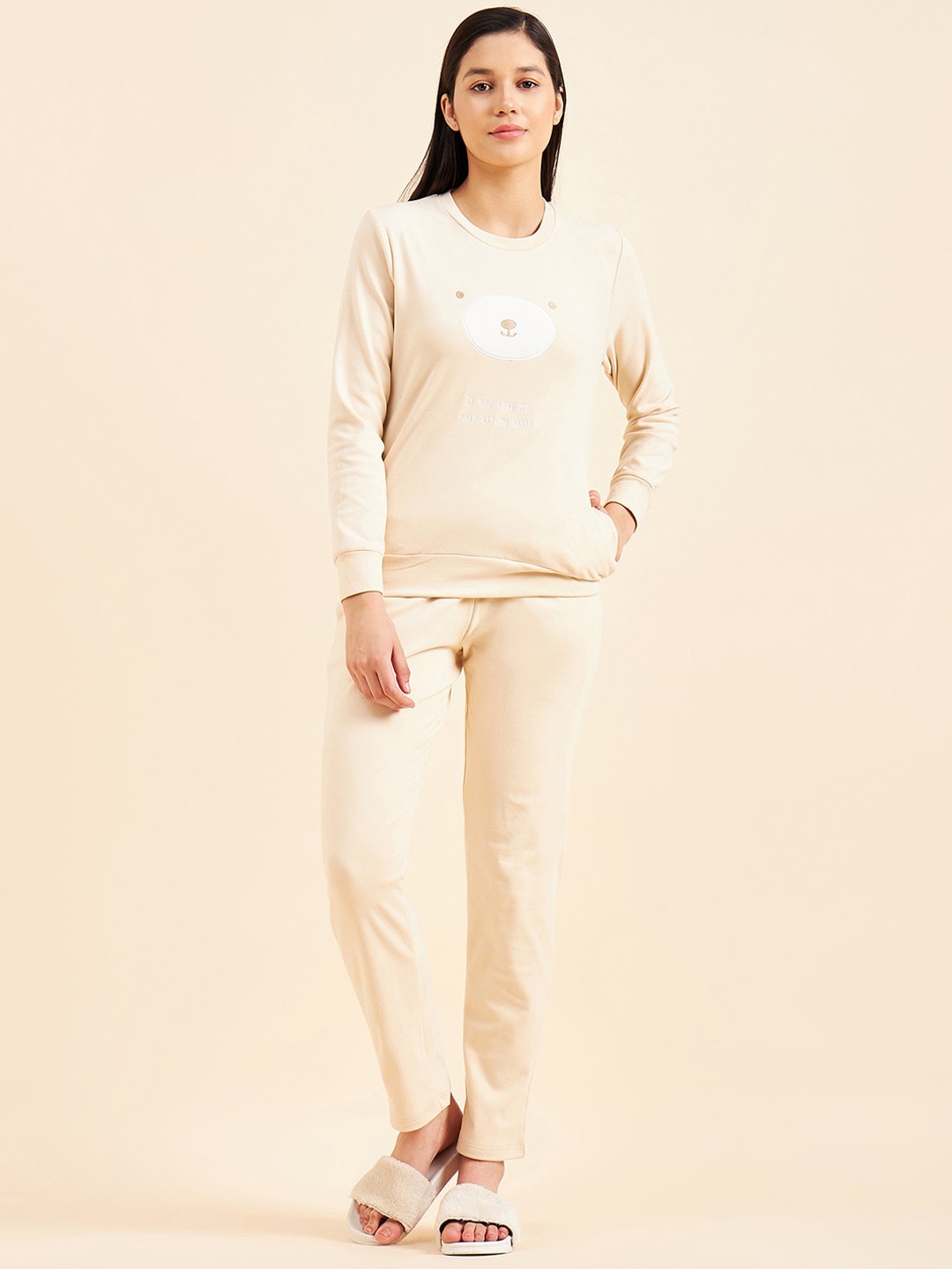 

Sweet Dreams Women Printed T-Shirt With Trousers, Beige