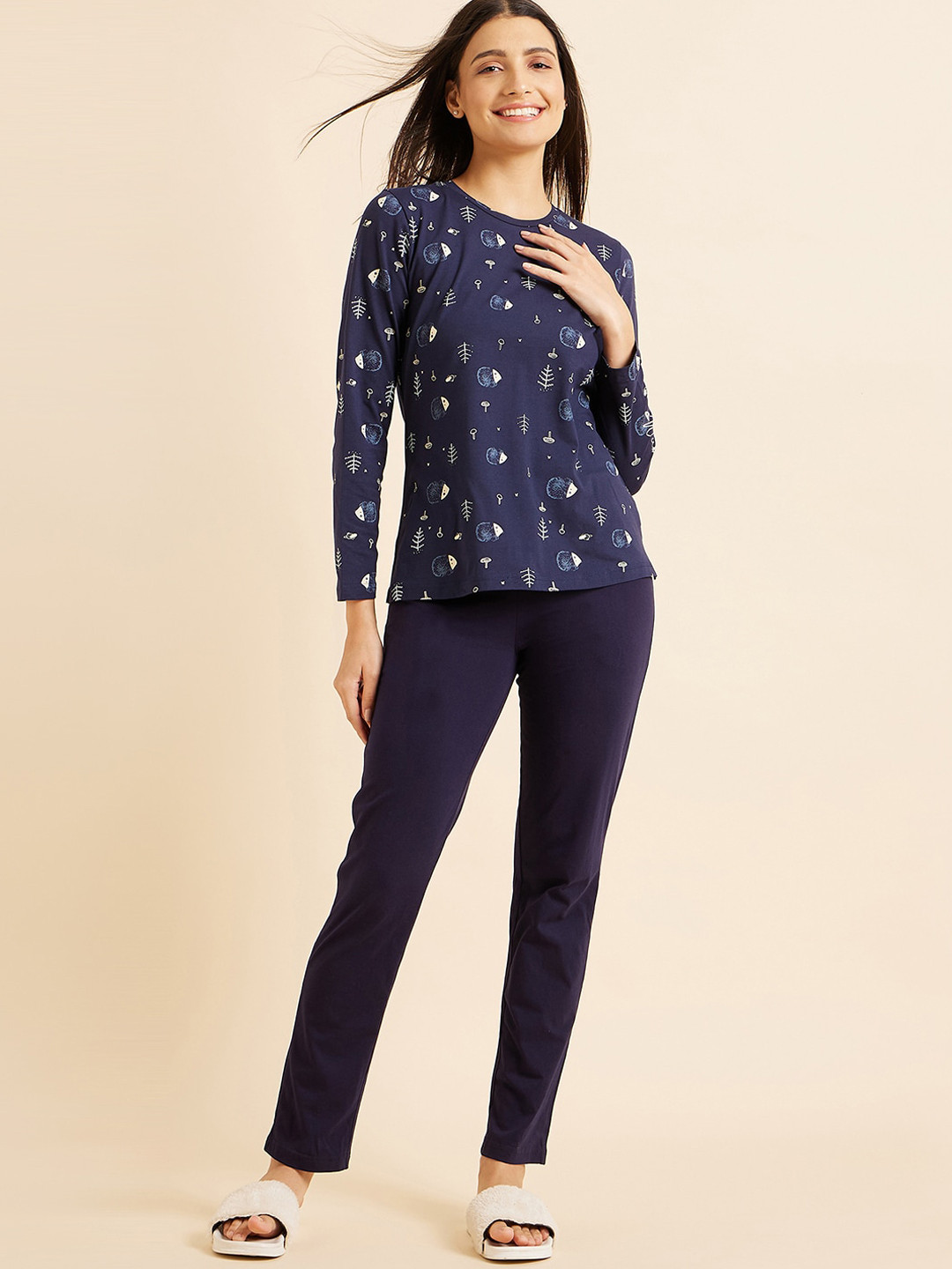 

Sweet Dreams Women Conversational Printed Night suit, Navy blue