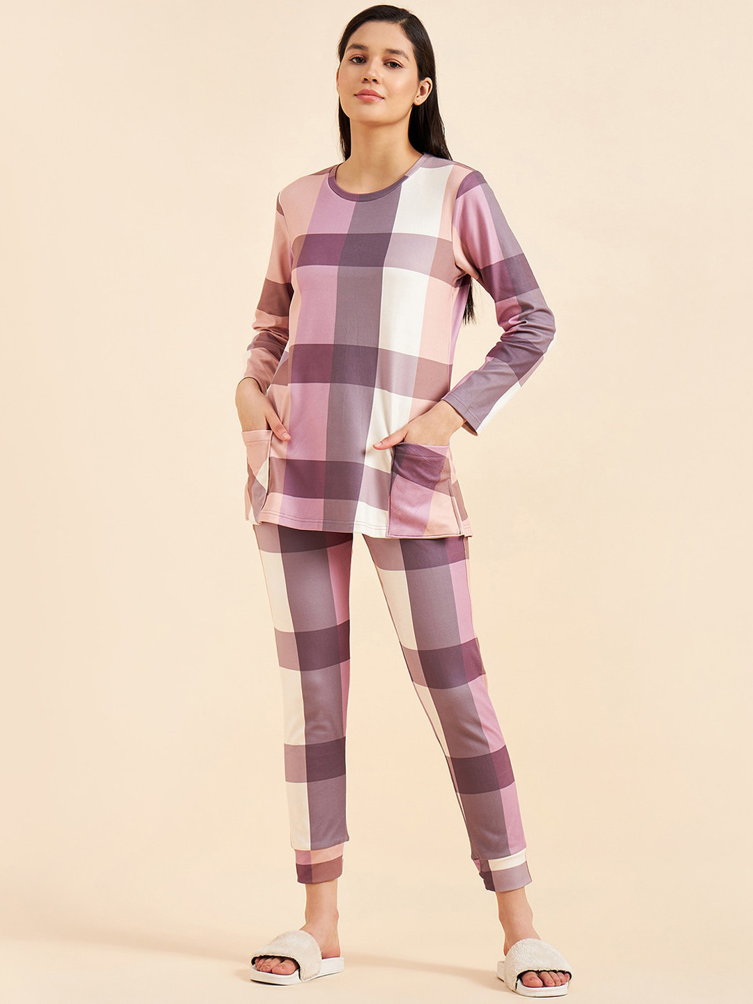 

Sweet Dreams Women Pink & White Checked Night suit